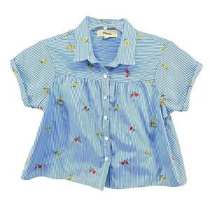 Maddie Girl’s Striped Floral Embroidered Button Front Short Sleeve Shirt XL